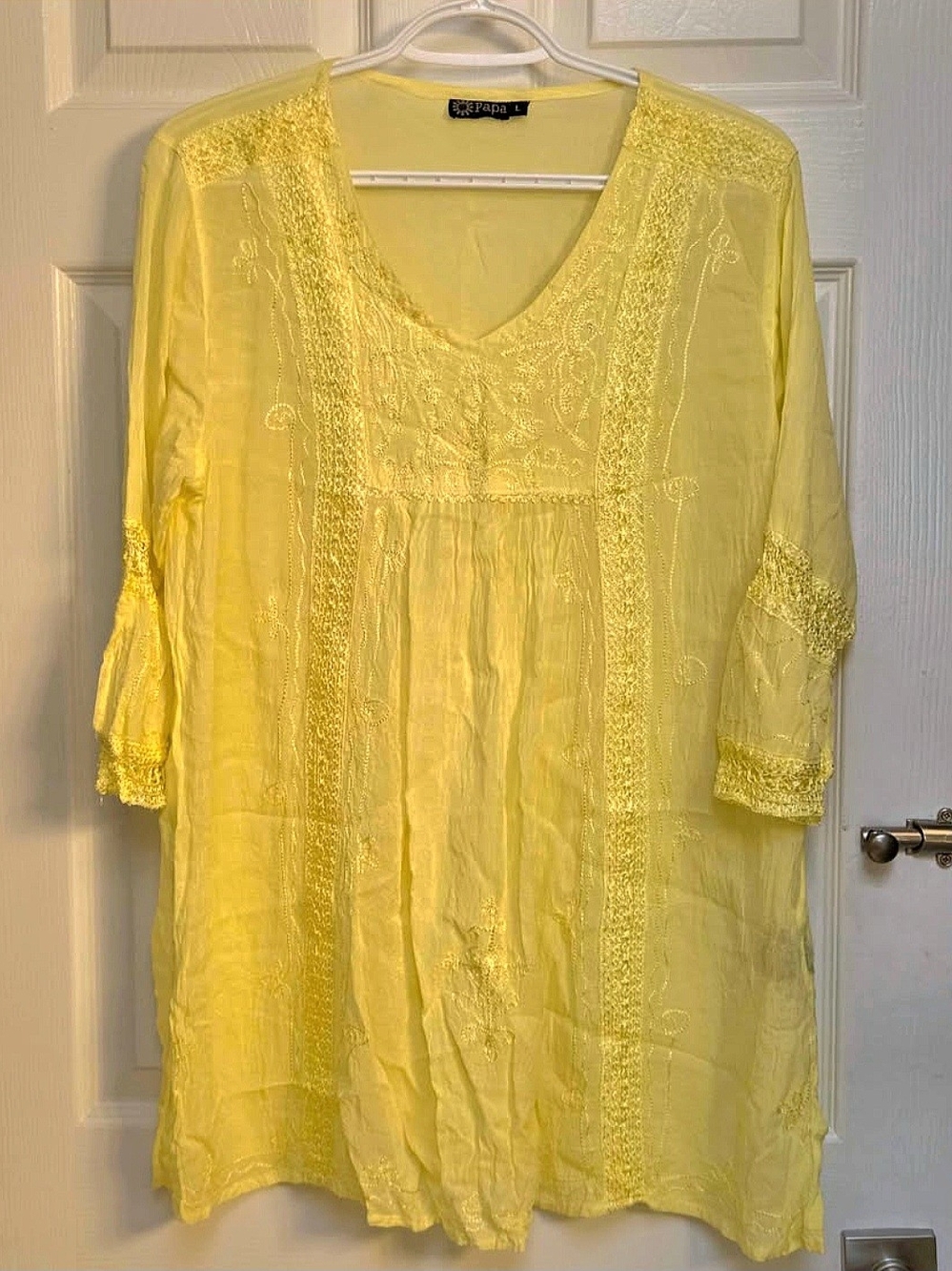 Papaya Embroidered Yellow V-Neck Tunic
